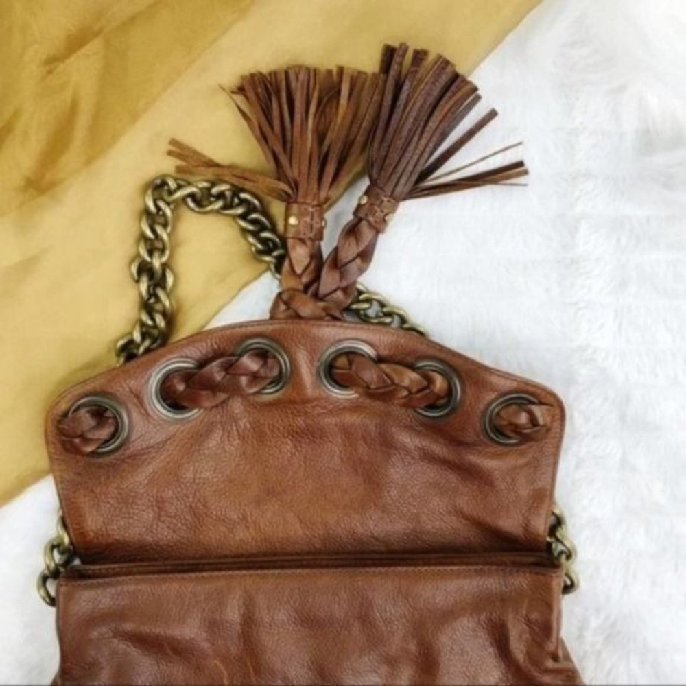 KOOBA Tan Leather Shoulder Baguette - Picture 6 of 8